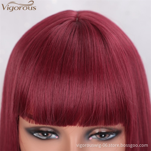 Vigorous Under $20 Long Synthetic Straight Lace Front Wig Silky Red Wigs With Bangs Middle Part Heat Resistant Fiber